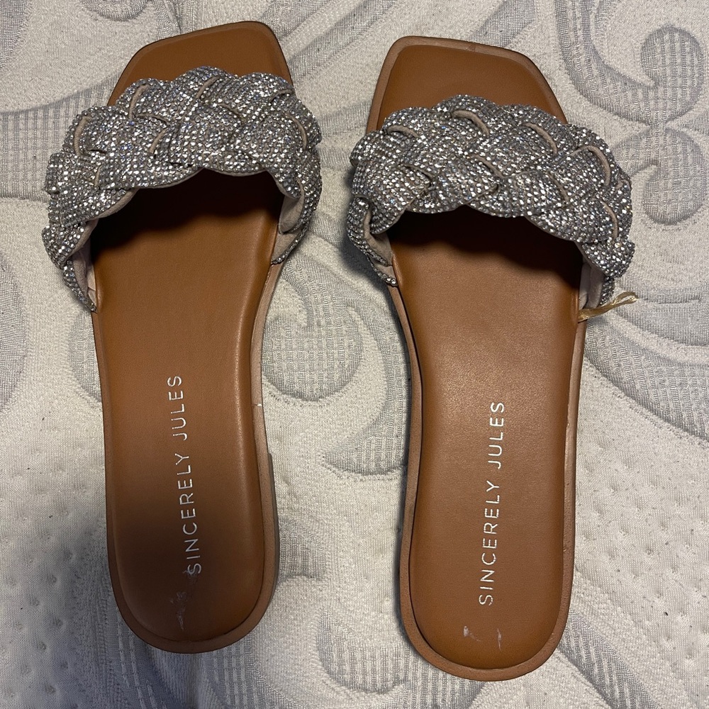 Sincerely Jules Jeweled Flat Sandals - Size 8.5 - Never Worn!